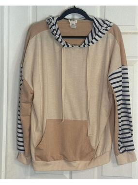 BiBi Beige & Navy Striped Hoodie Standard S